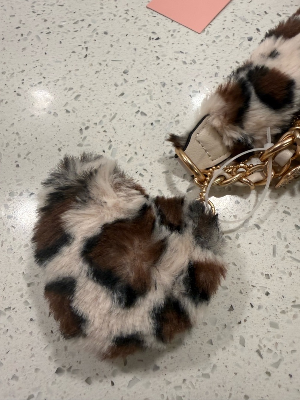 Juicy Couture Snow Leopard Love Fur Shoulder Bag Gold Trim NEW Fur Heart Charm - Picture 7 of 12